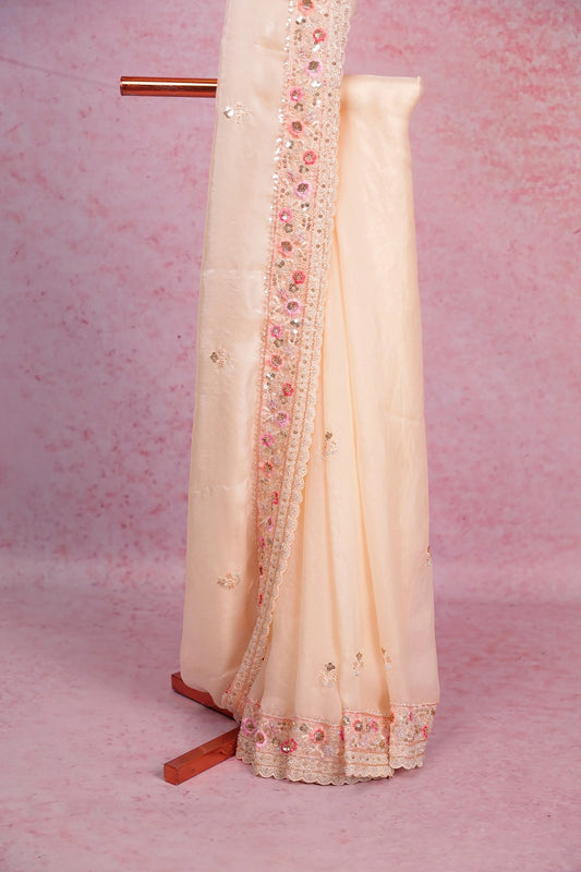 Cream Organza Saree