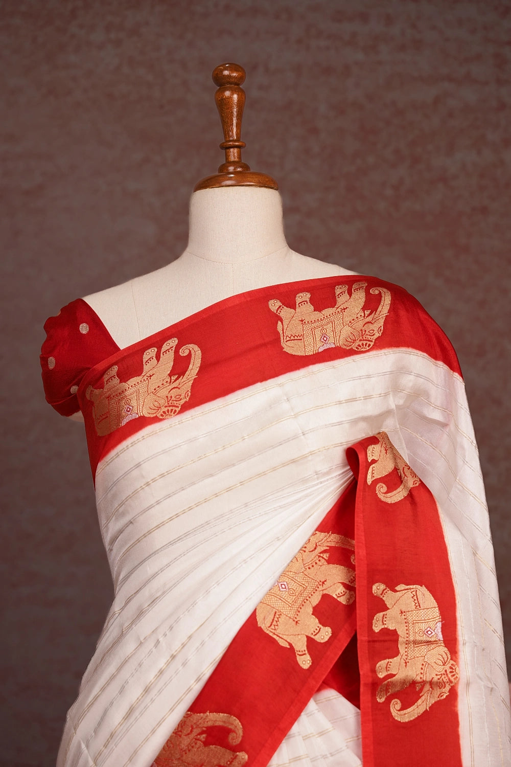 Cream Semi Banarasi Saree