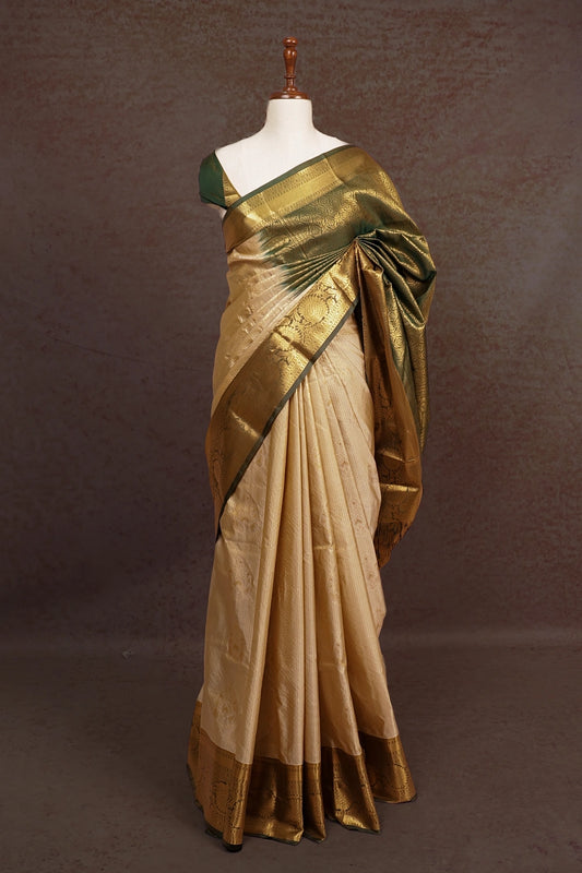 Cream Semi Kanchi Soft Silk Saree