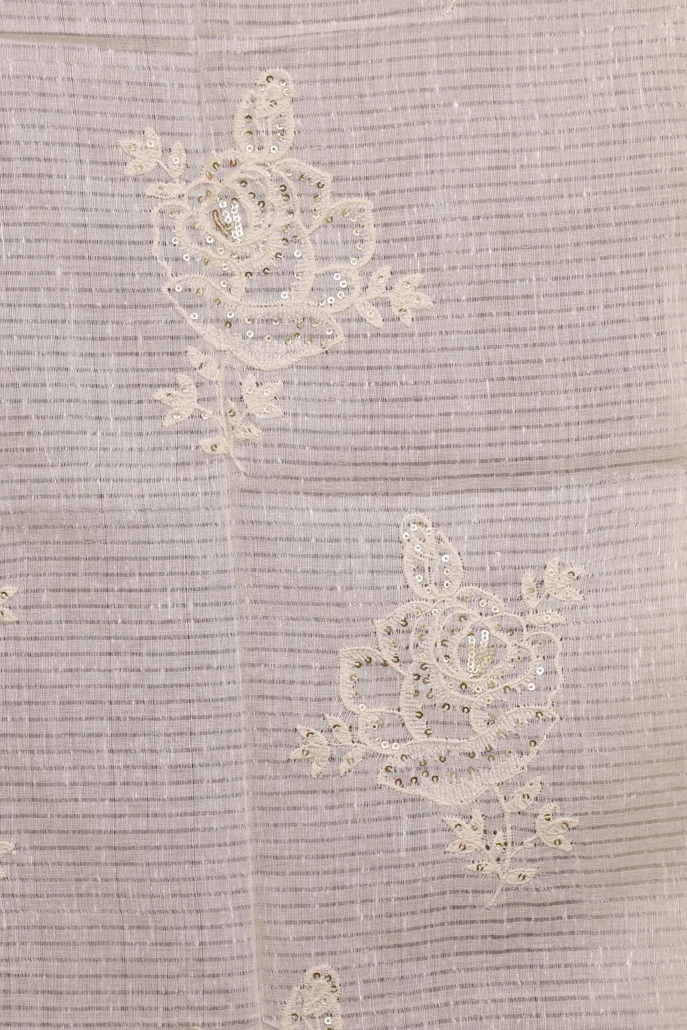 Cream Semi Linen Embroidery Unstitched Churidhar Material - Seematti