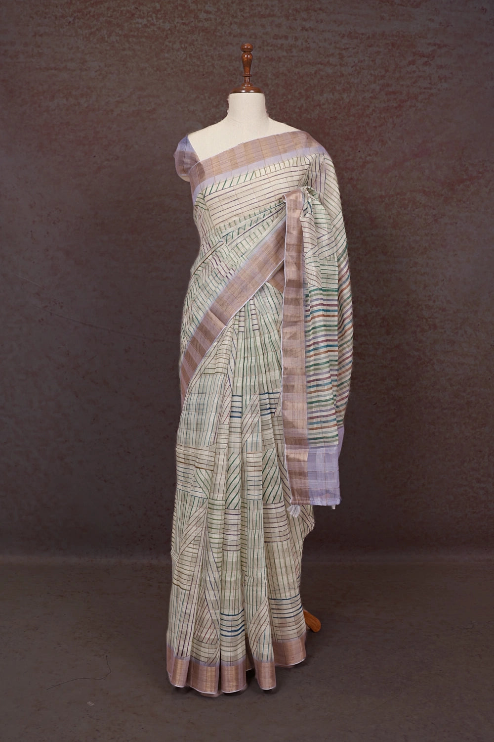 Cream Semi Linen Saree - Seematti