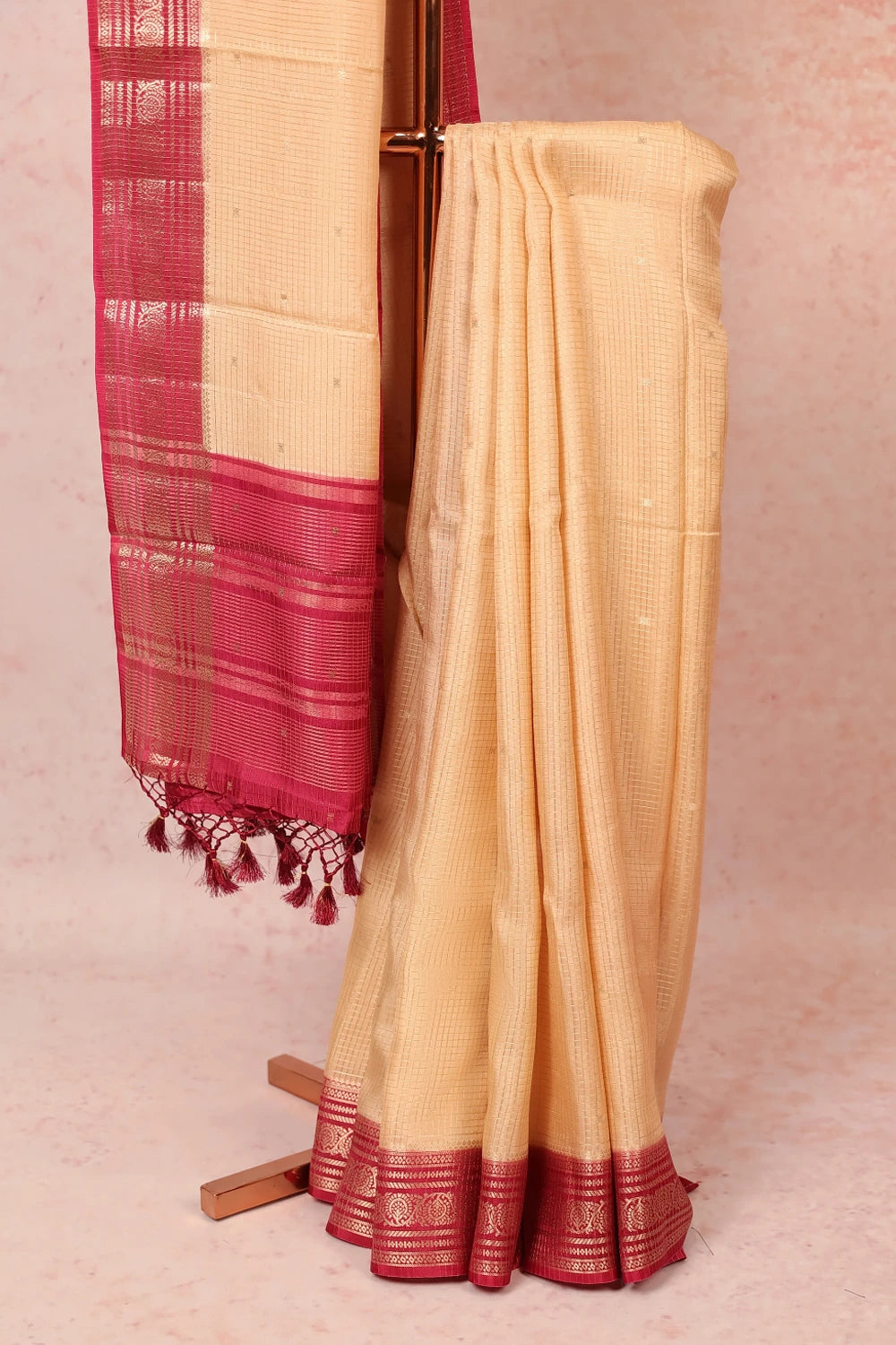 Cream Semi Silk Saree