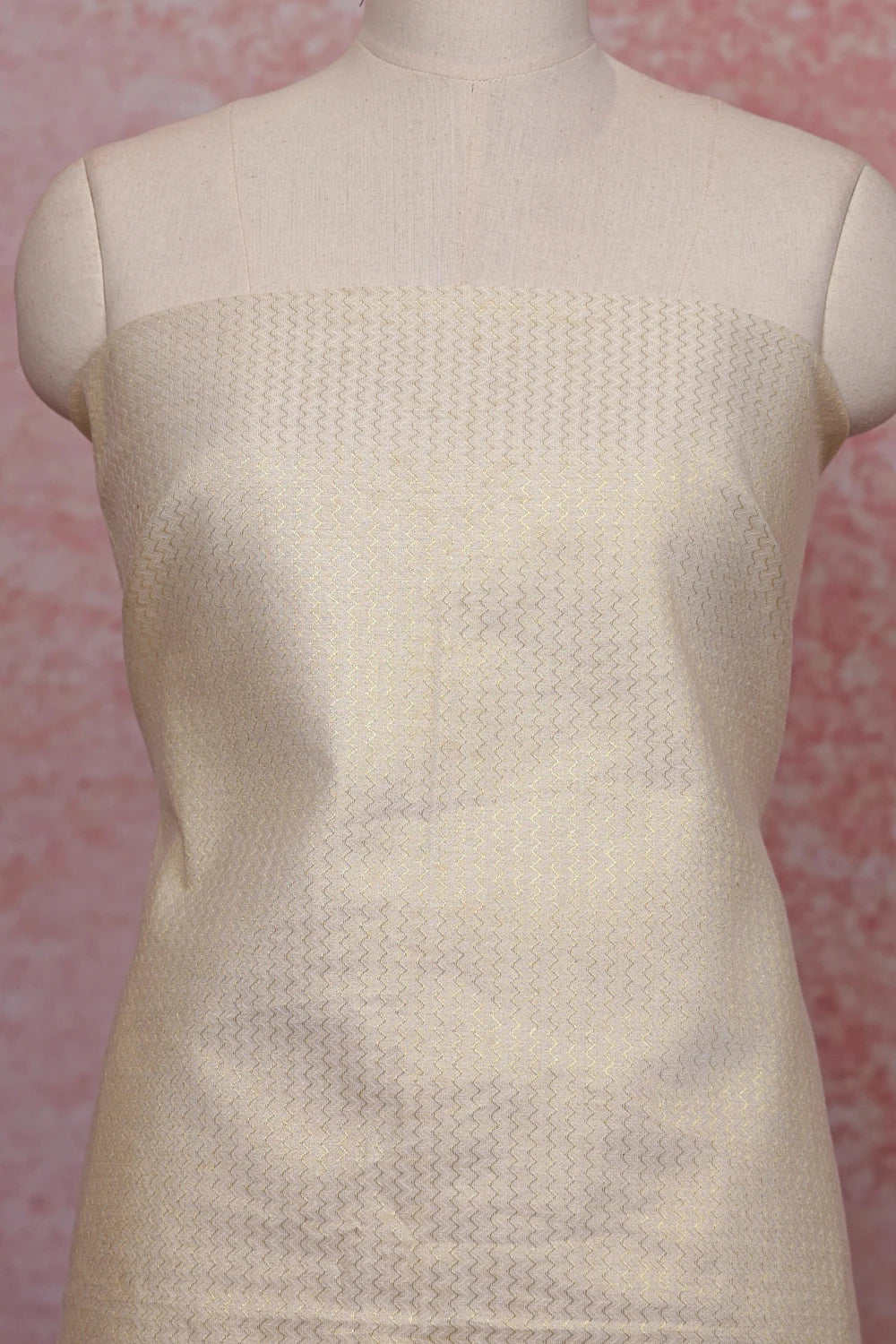 Cream Semi Tissue Zig Zag Design Unstitched Churidhar Material