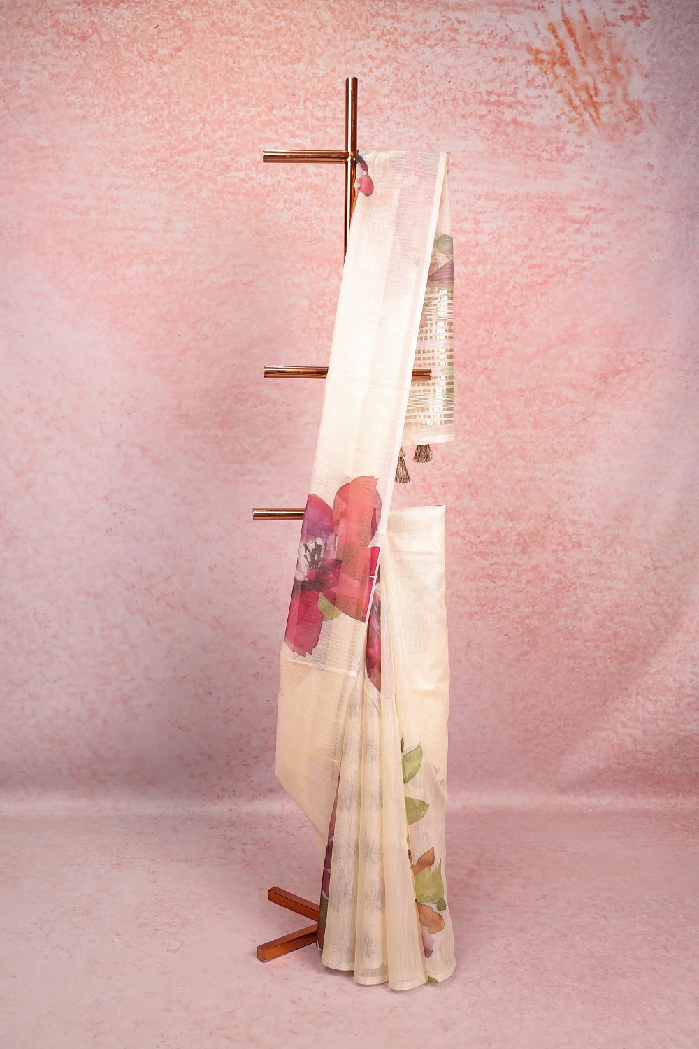 Cream Soft Kota Printed Saree Without Border - Seematti