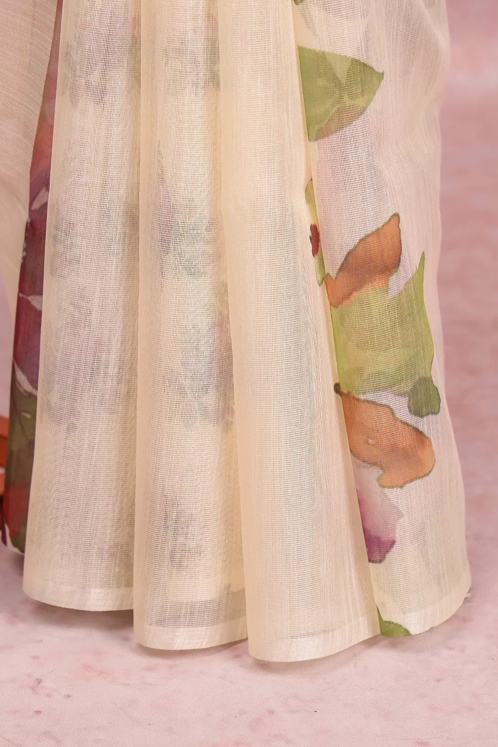 Cream Soft Kota Printed Saree Without Border - Seematti
