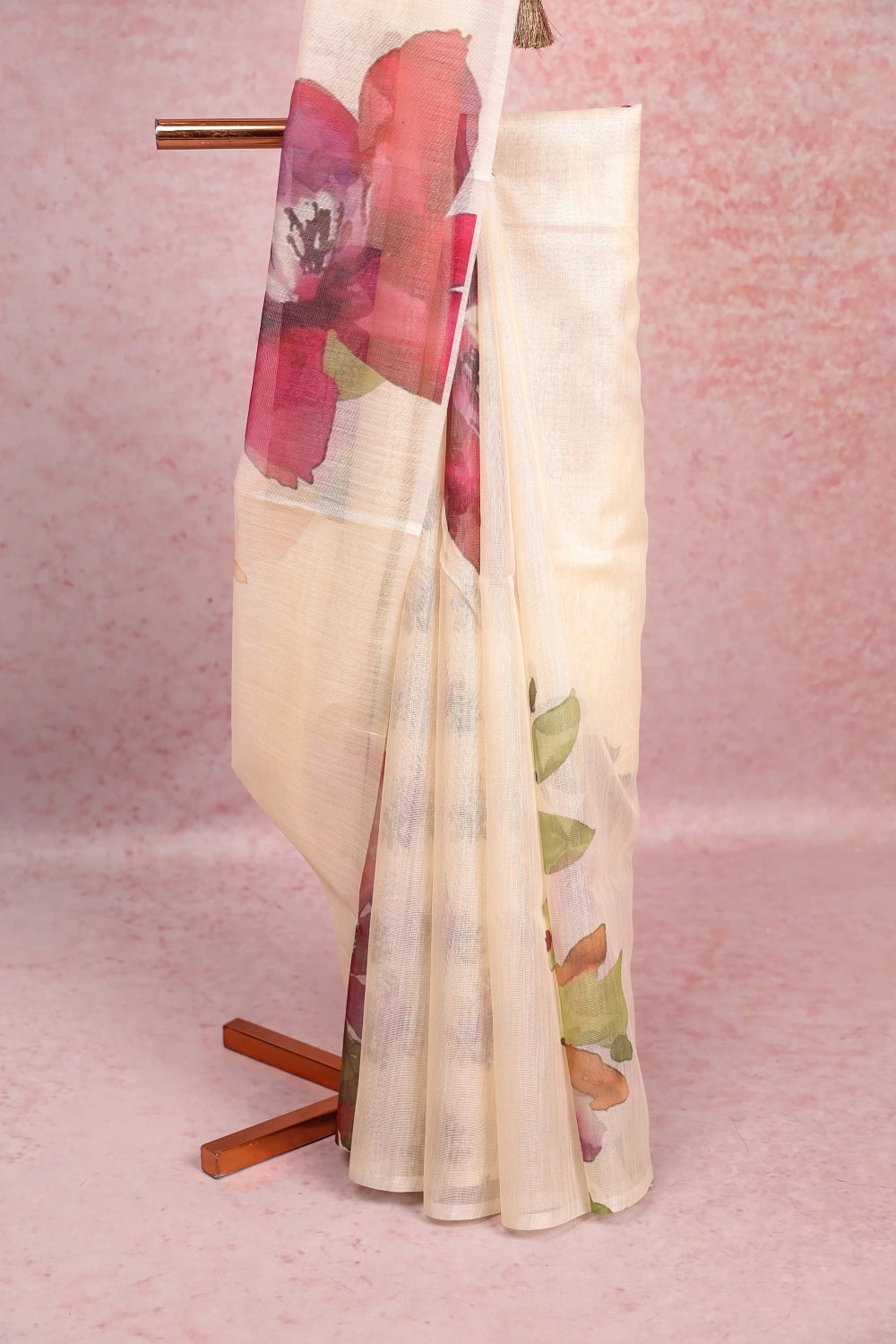 Cream Soft Kota Printed Saree Without Border - Seematti