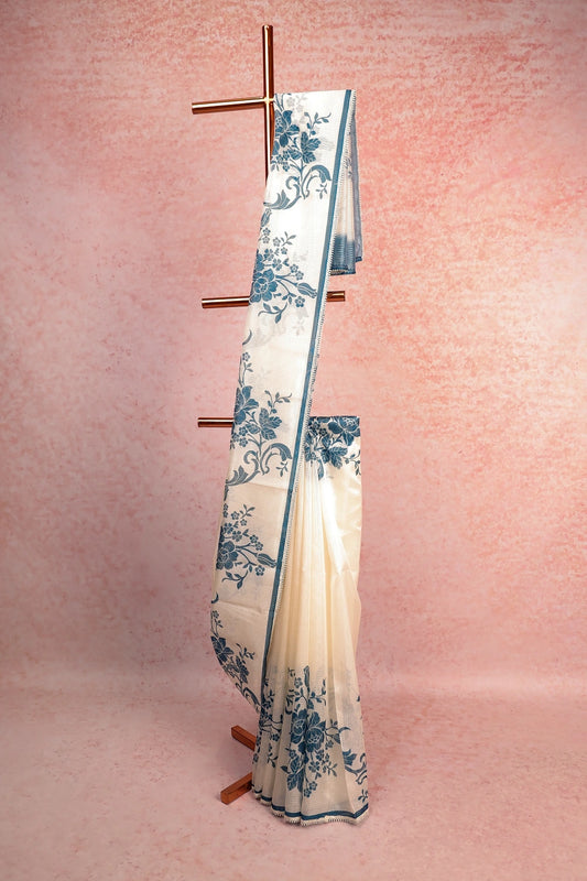 Cream Super Net Kota Saree