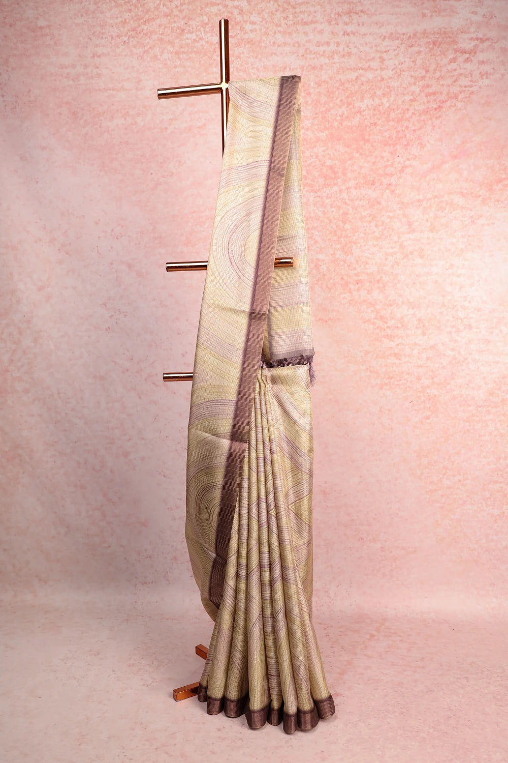 Cream Tissue Jute Plain Body Saree With Plain Border - Seematti