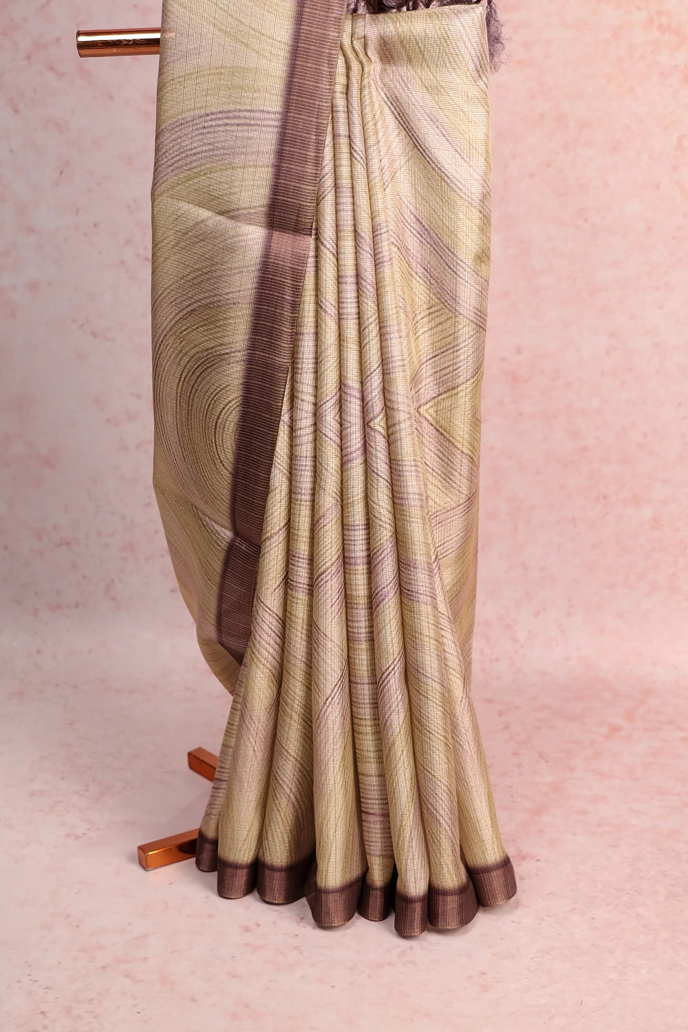 Cream Tissue Jute Plain Body Saree With Plain Border - Seematti