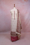 Cream Tissue Silk Kantha Stitched Unstitched Churidhar Material - Seematti