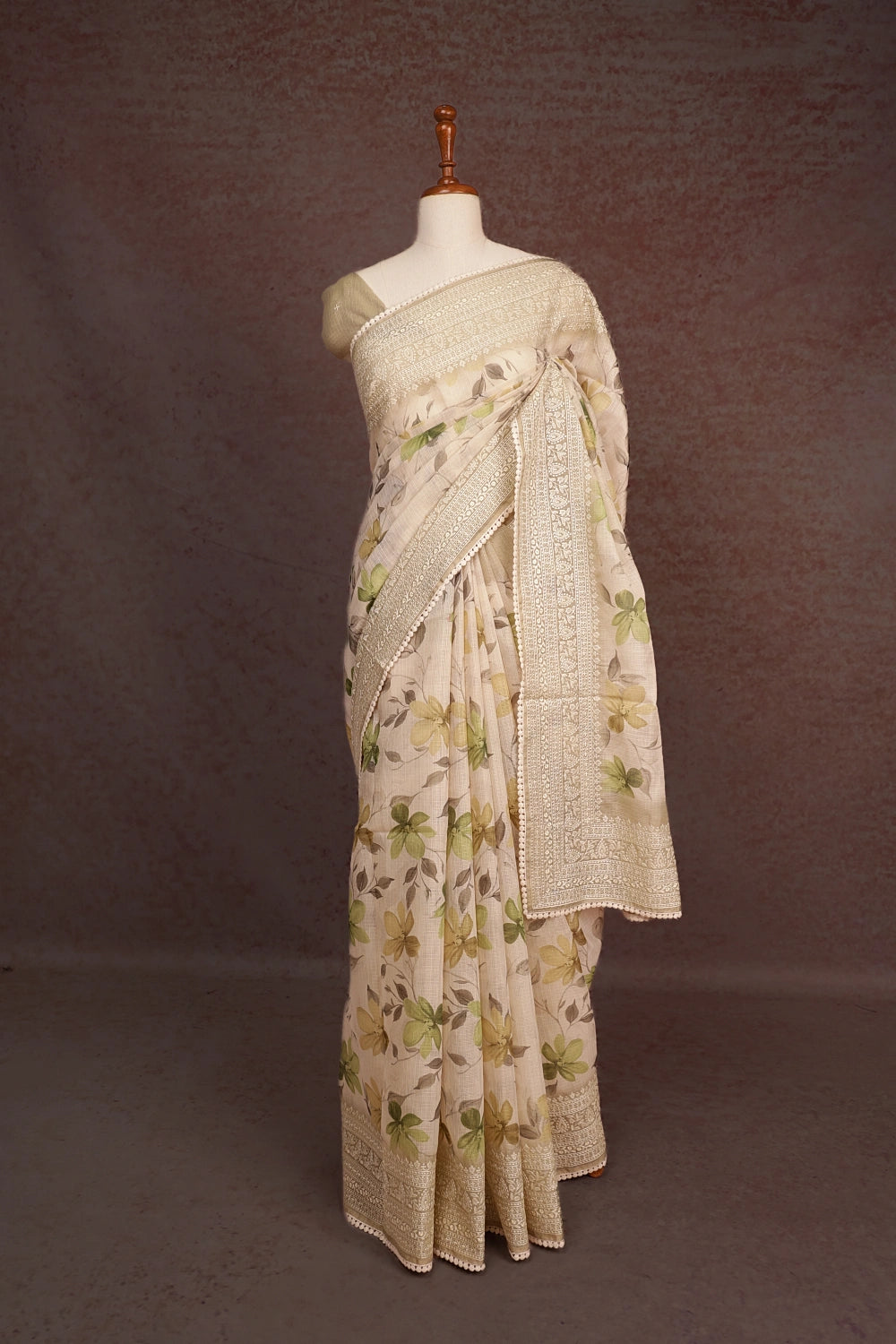Cream Tussar Kota Saree