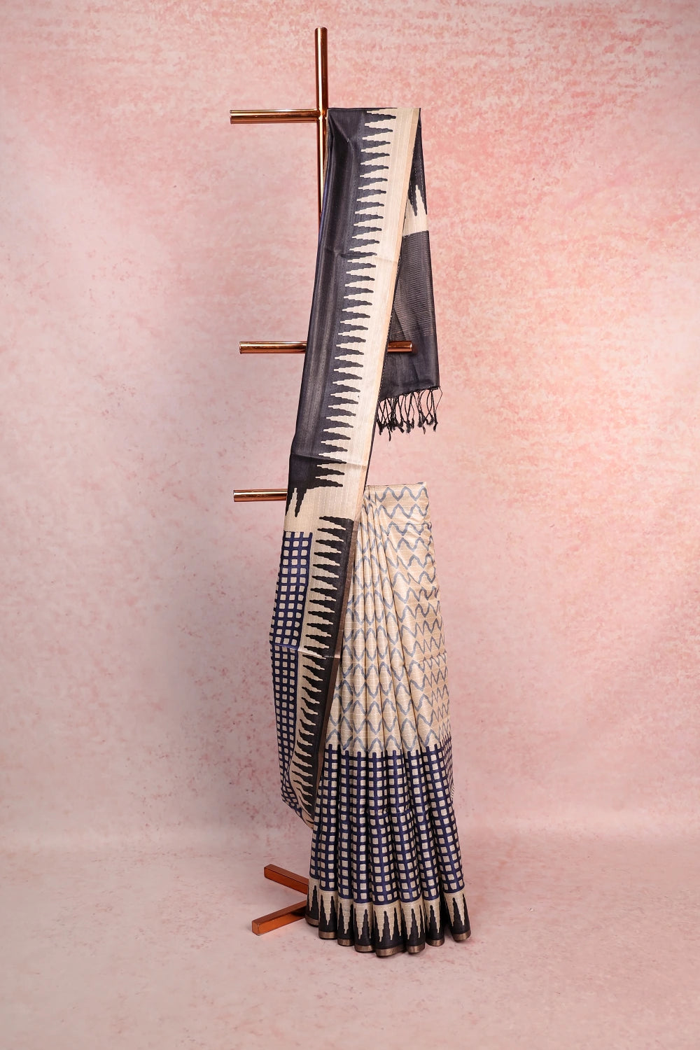 Cream Tussar Silk Saree