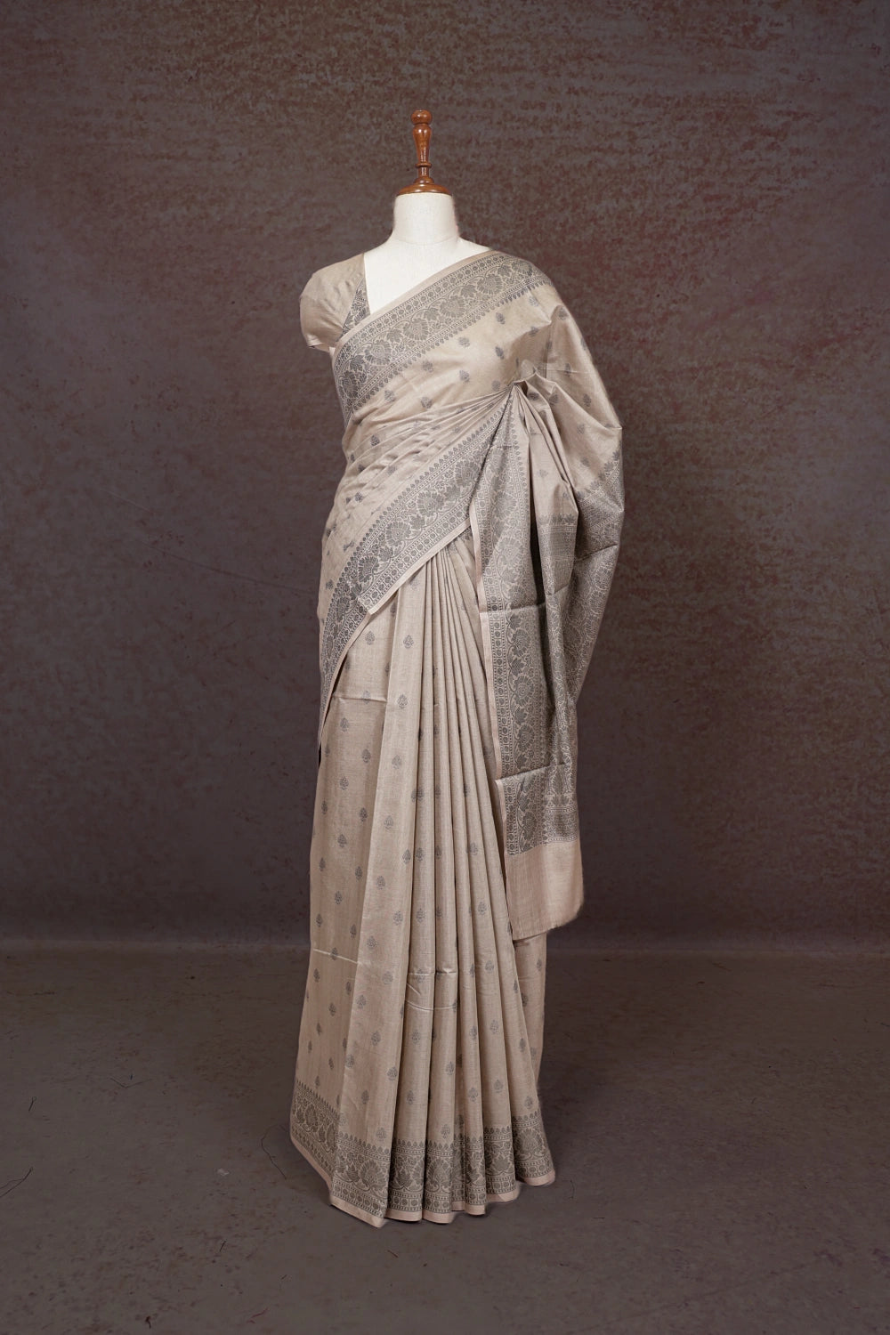 Cream Tussar Silk Saree
