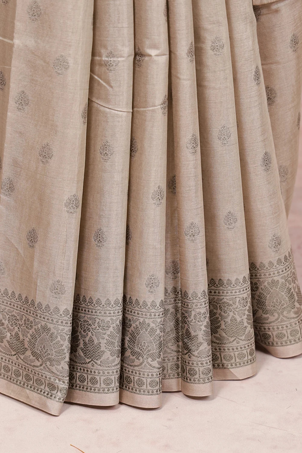 Cream Tussar Silk Saree