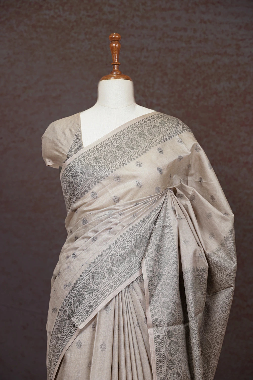 Cream Tussar Silk Saree