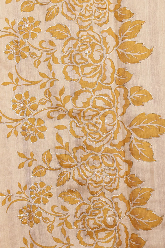 Cream With Yellow Semi Tussar Saree