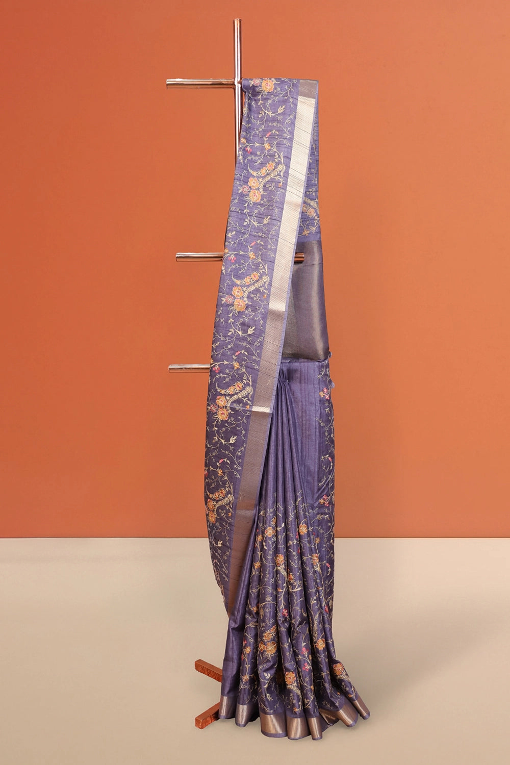 Dark Ash Semi Jute Saree