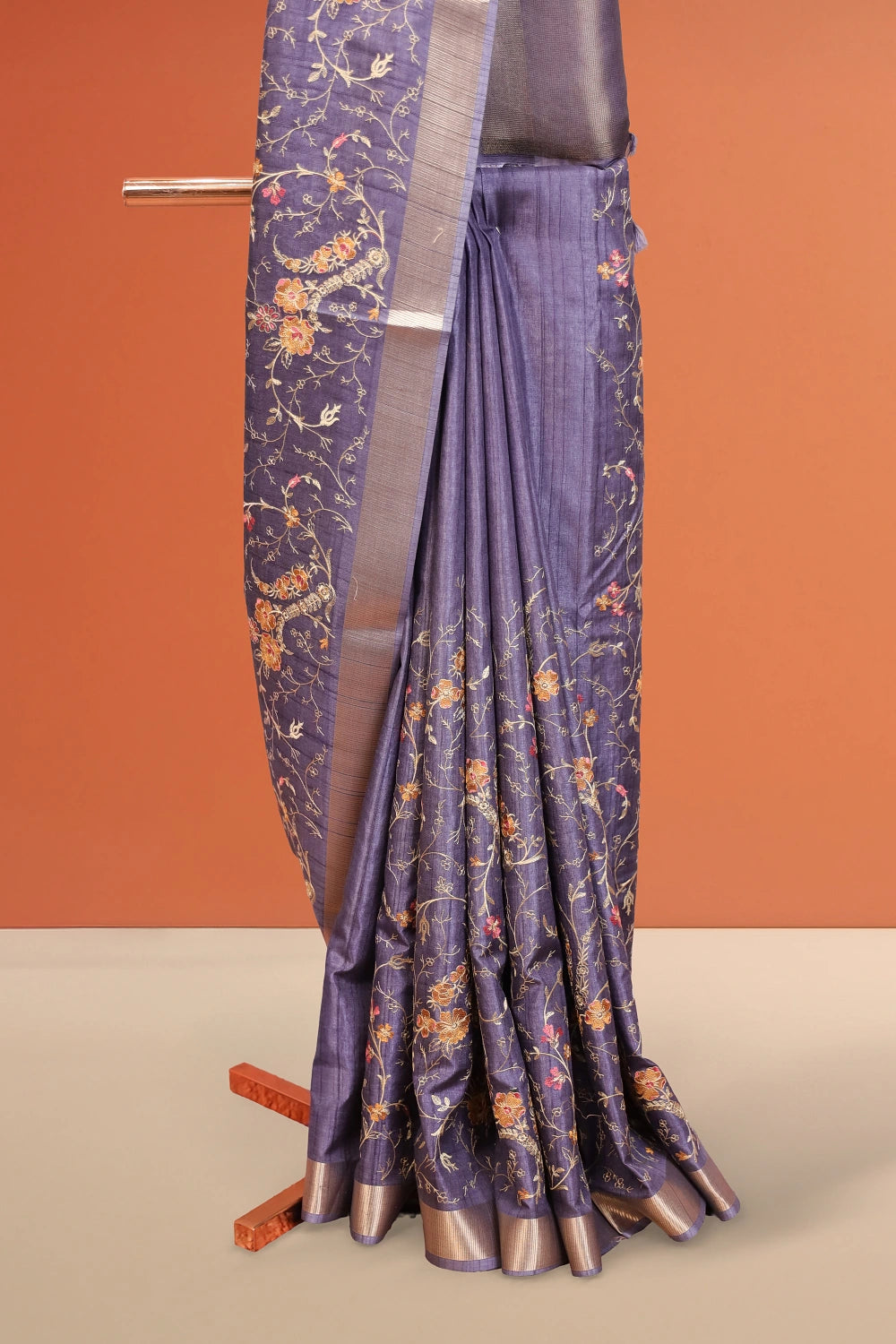 Dark Ash Semi Jute Saree