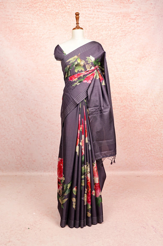 Dark Ash Semi Tussar Saree - Seematti