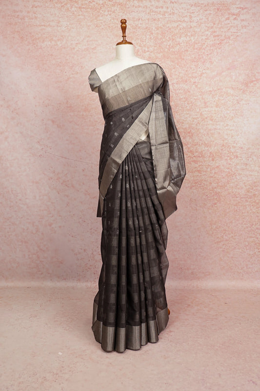 Dark Ash Tissue Saree