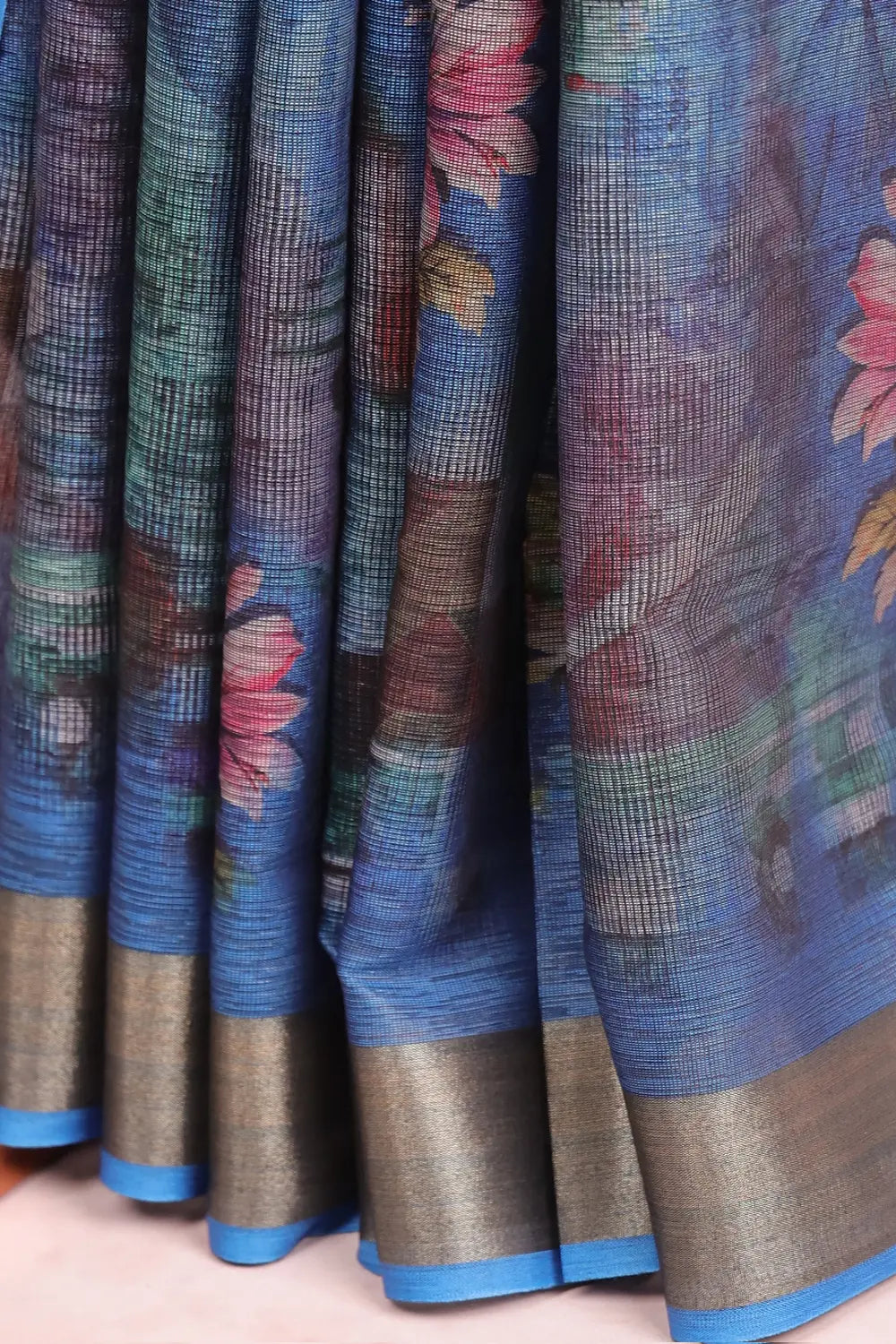 Dark Blue Semi Linen Saree