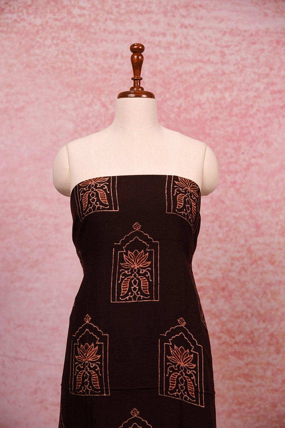 Dark Brown Cotton Printed Unstitched Churidhar Material