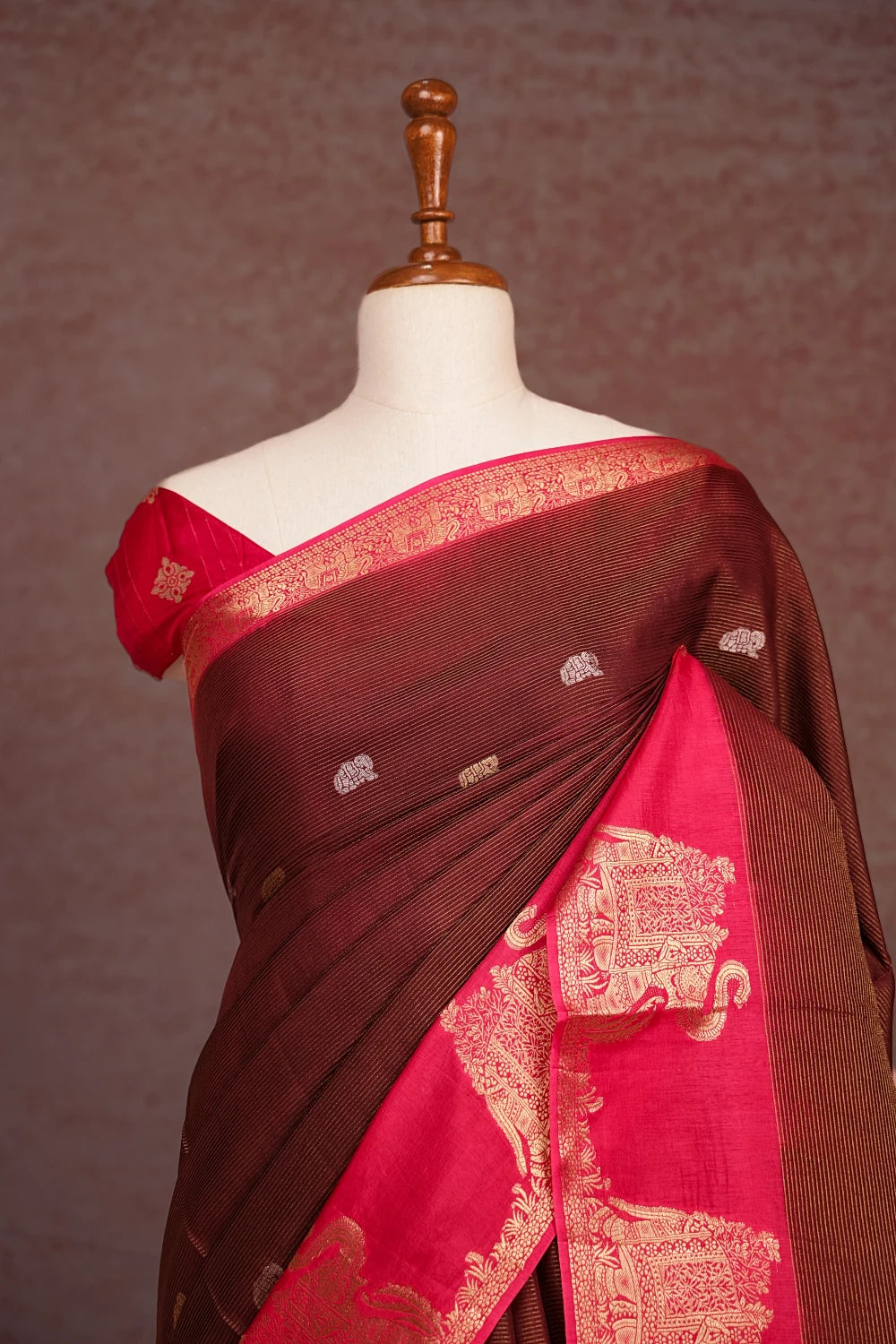 Dark Brown Semi Banarasi Saree