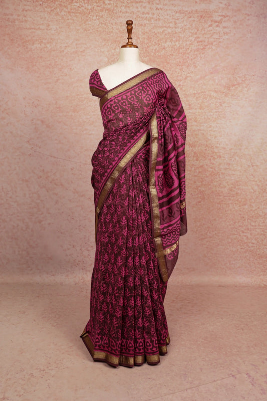 Dark Brown Semi Chanderi Saree