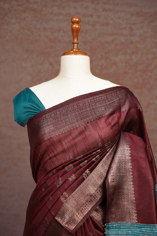 Dark Brown Semi Jute Saree