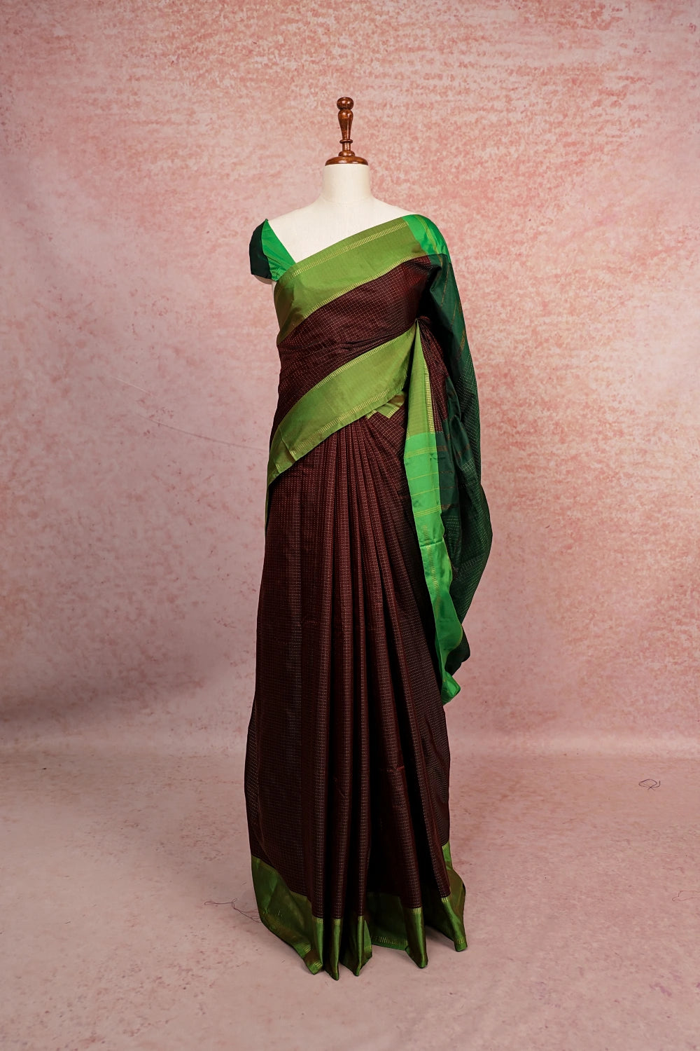 Dark Brown Semi Kanchi Soft Silk Saree