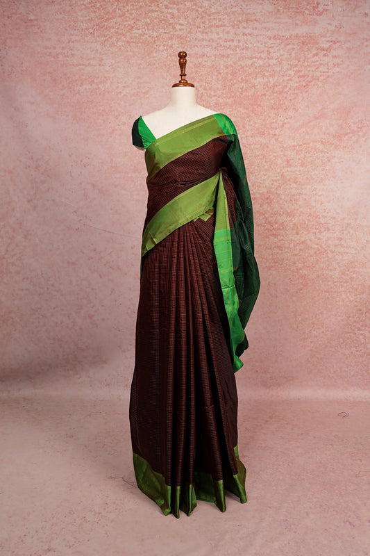 Dark Brown Semi Kanchi Soft Silk Saree