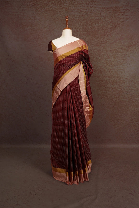 Dark Brown Semi Silk Saree