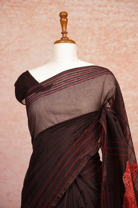 Dark Coffee Brown Silky Kota Saree