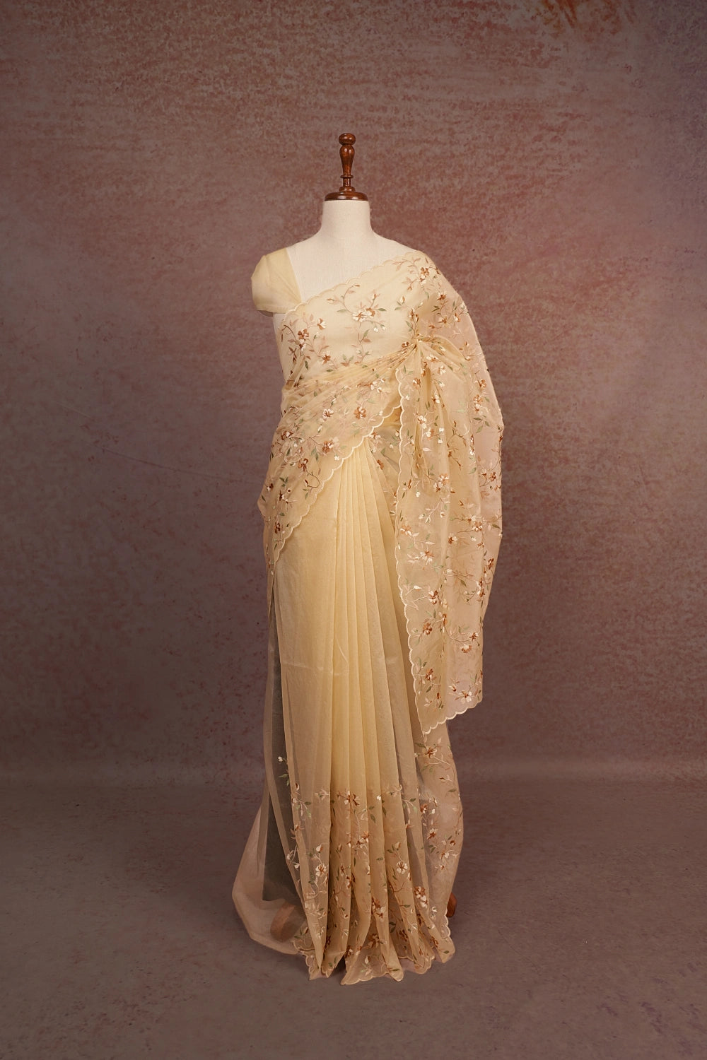 Dark Cream Organza Saree