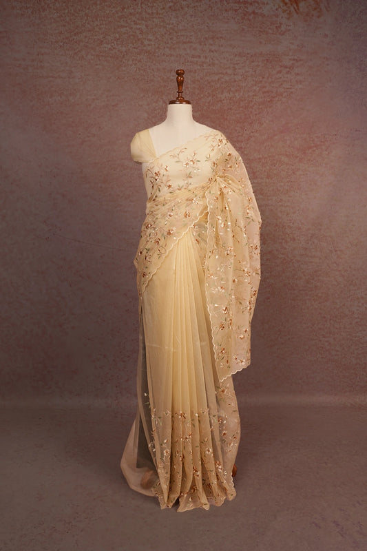 Dark Cream Organza Saree