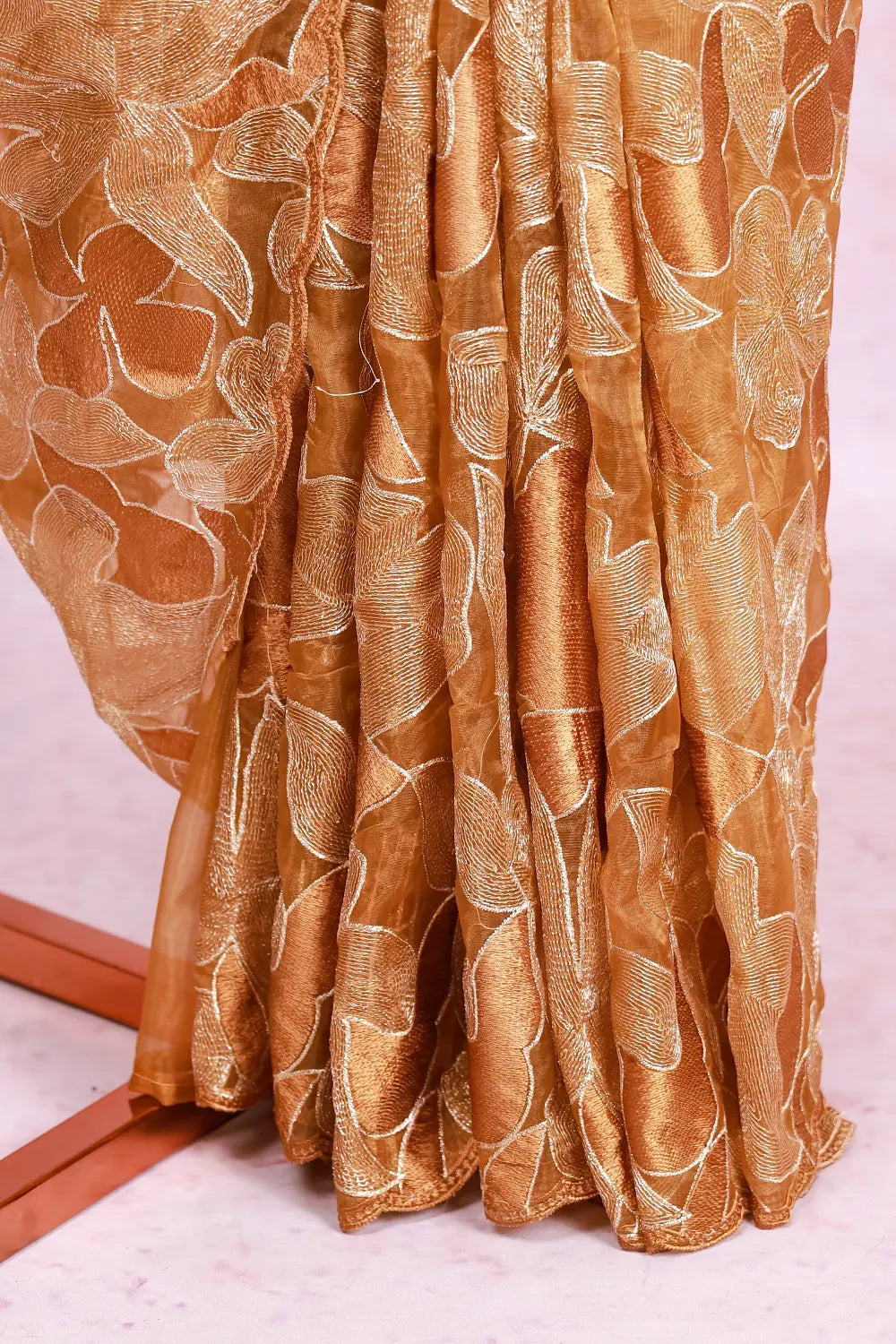 Dark Gold Tissue Organza Saree