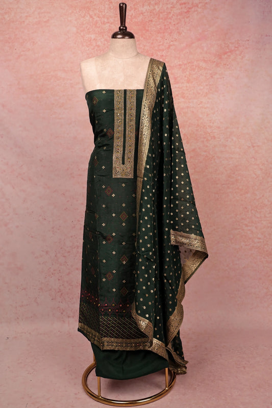 Dark Green Banarasi Banarasi Design Unstitched Churidar Material