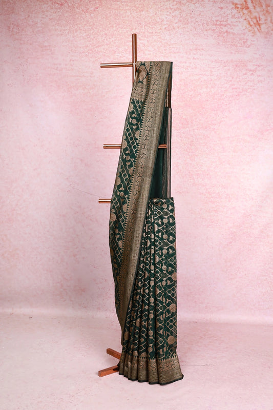 Dark Green Banarasi Saree