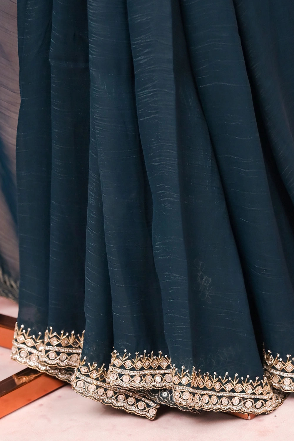 Dark Green Crush Organza Saree