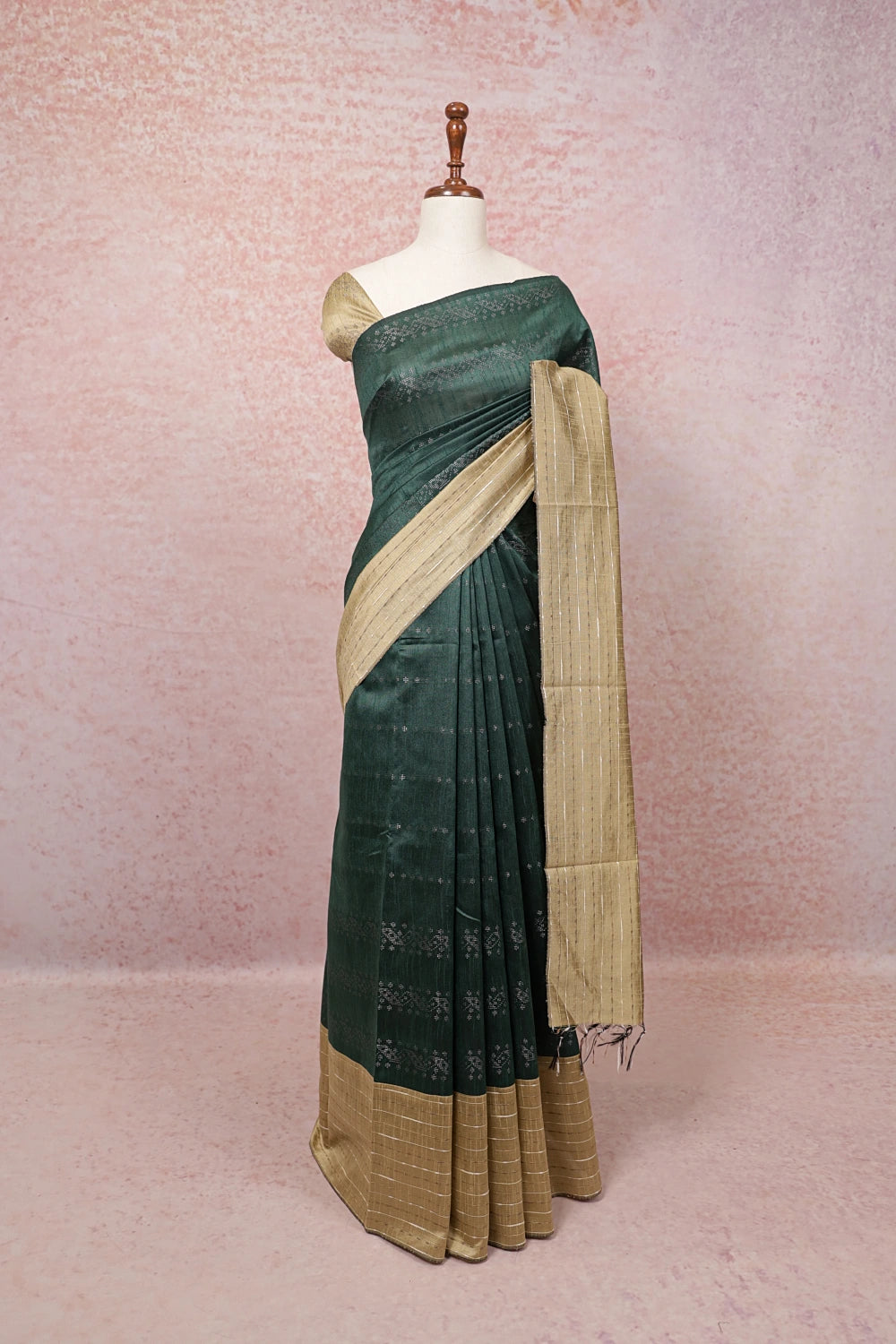 Dark Green Semi Jute Saree - Seematti