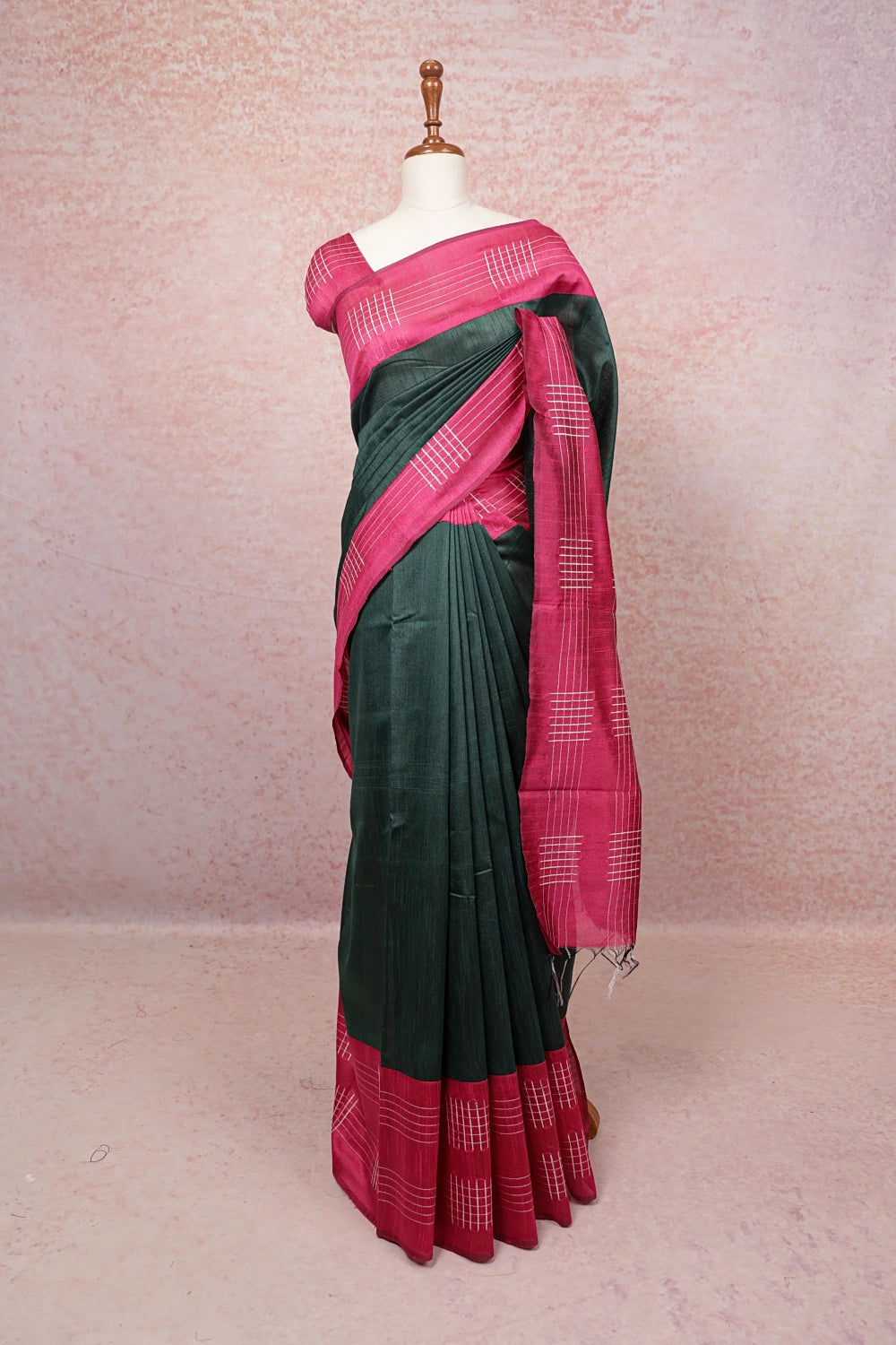 Dark Green Semi Jute Saree - Seematti