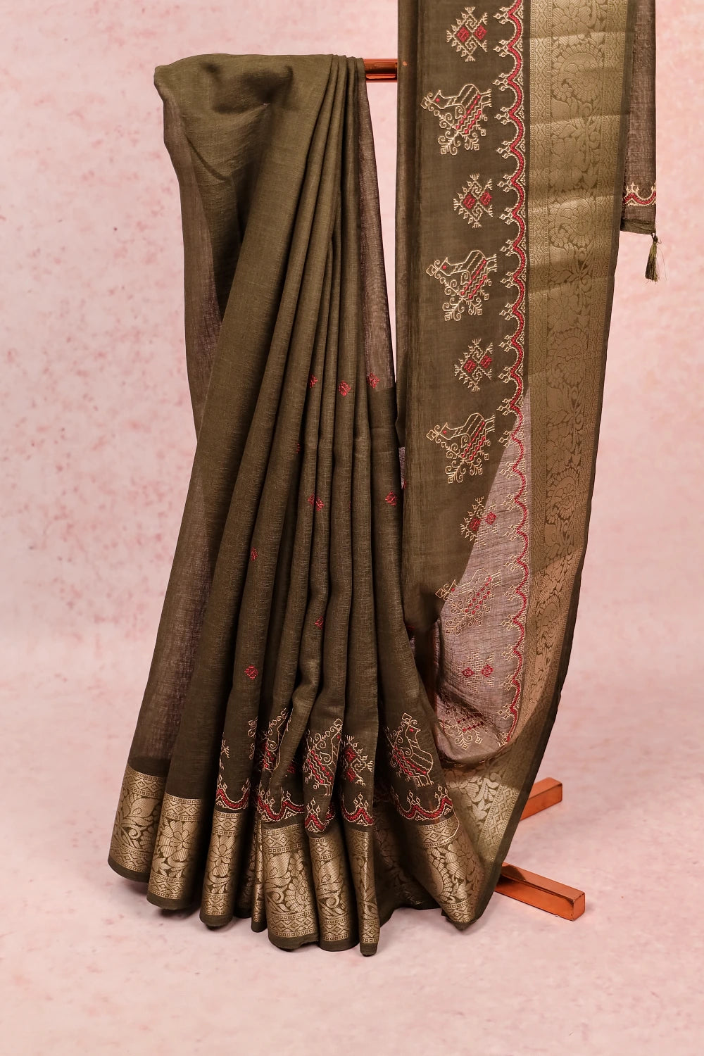 Dark Green Semi Linen Saree
