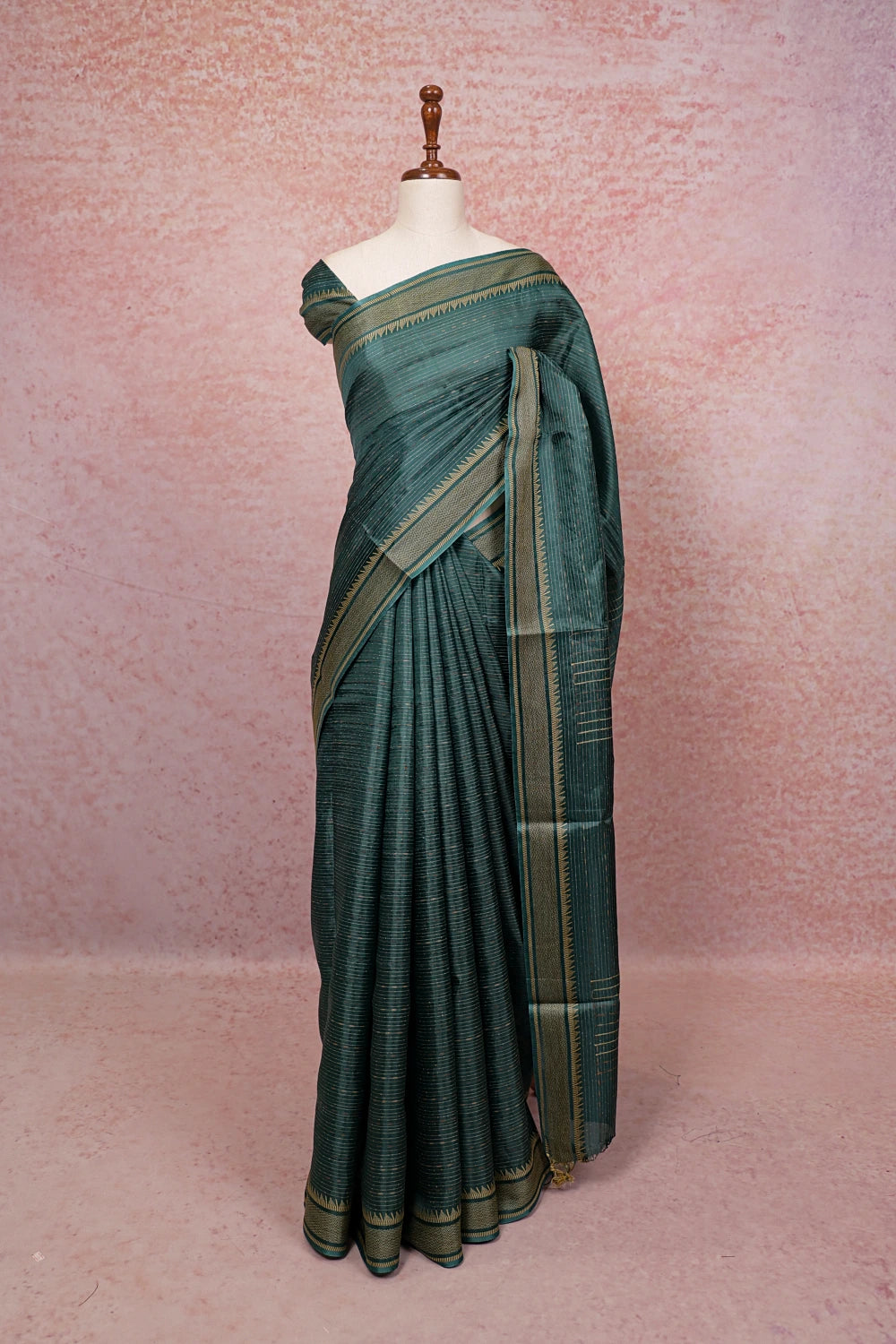 Dark Green Semi Tussar Saree - Seematti