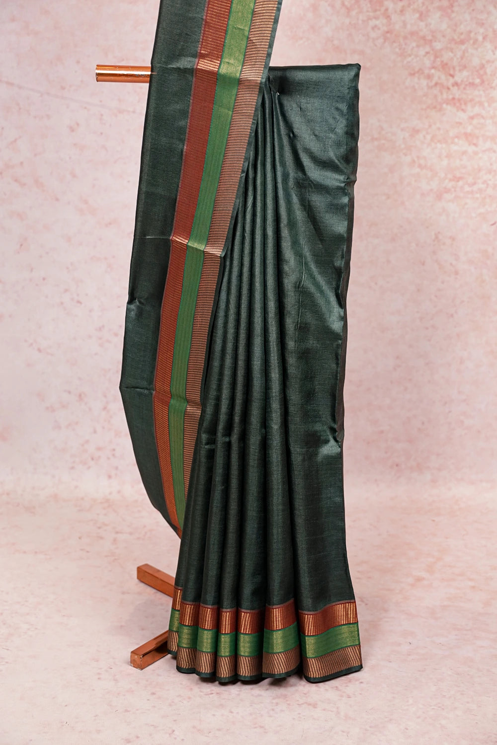 Dark Green Tussar Silk Saree - Seematti