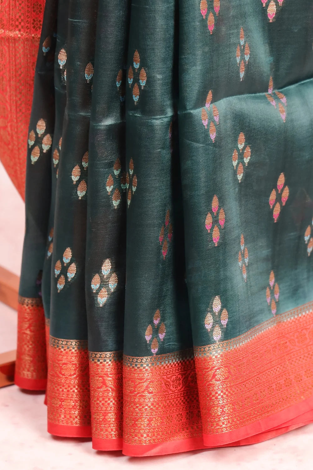 Dark Green Tussar Silk Saree