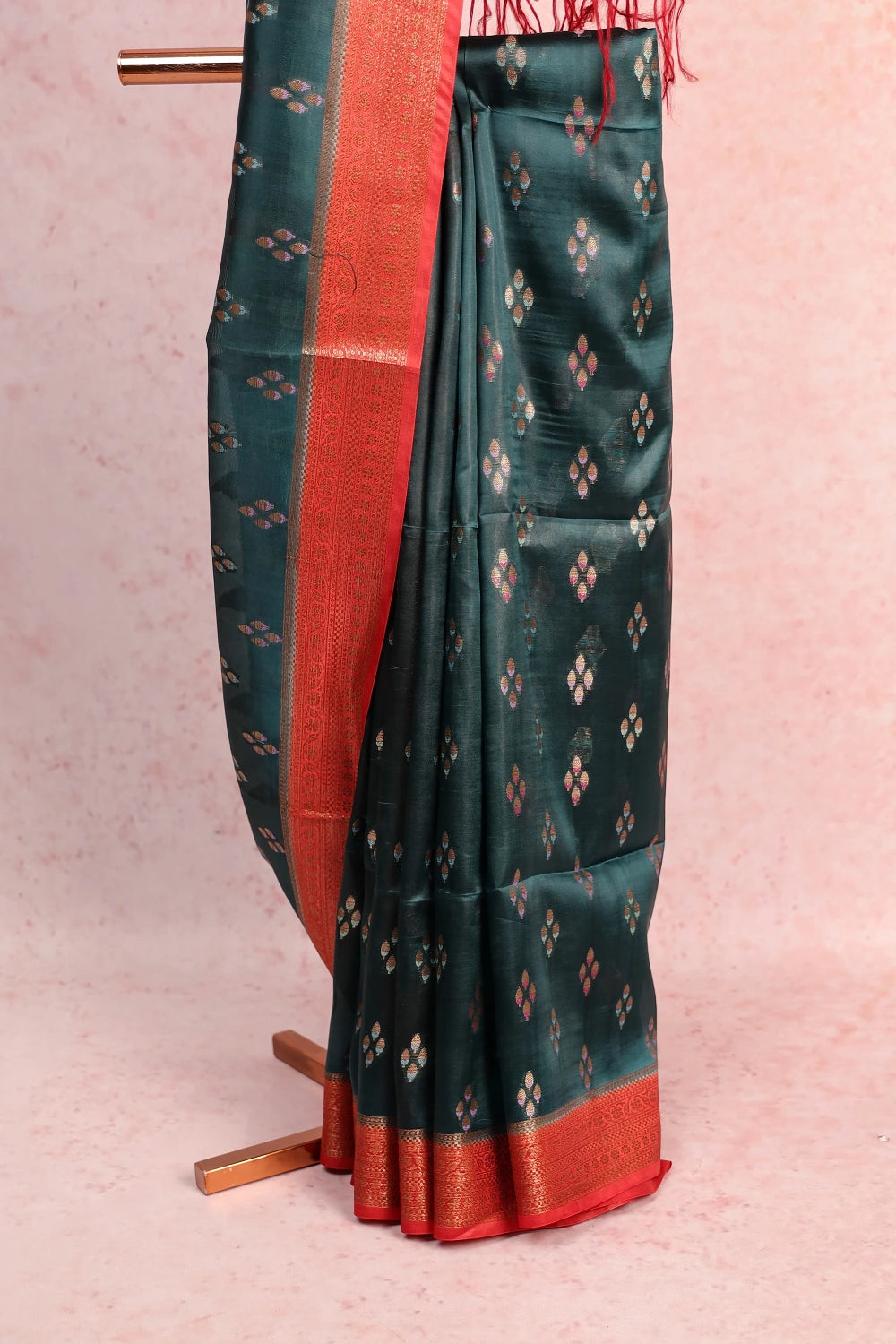 Dark Green Tussar Silk Saree