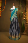Dark Grey And Light Ocean Green Semi Tissue Silk Dhavani Set - Seematti