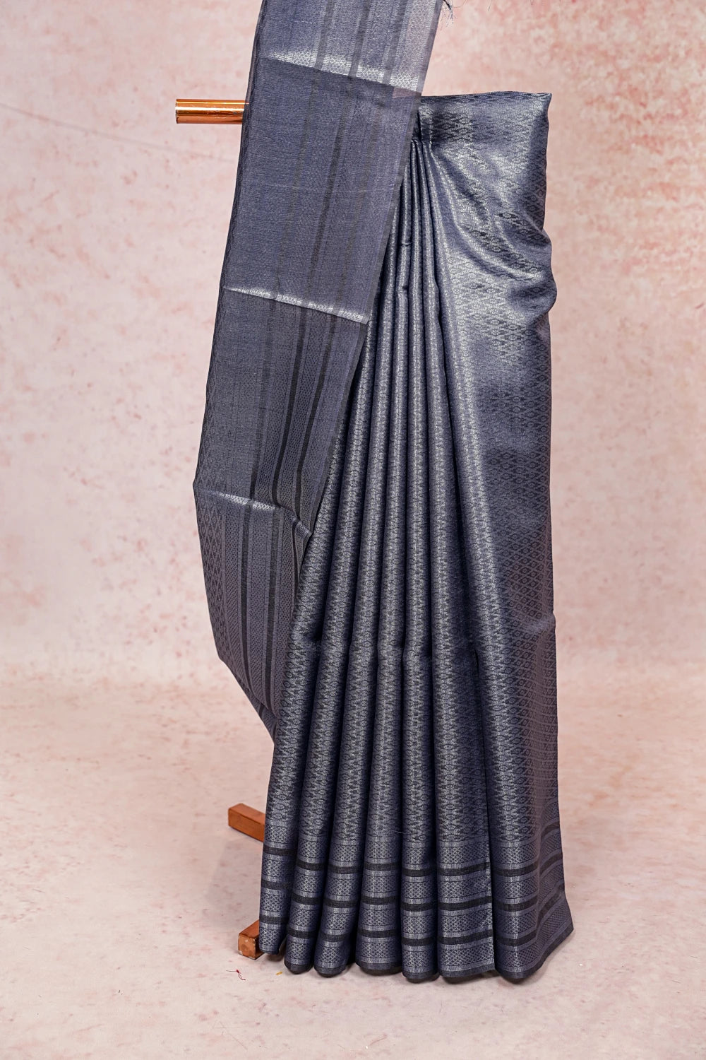Dark Grey Tussar Silk Designer Body Saree With Designer Border - Seematti