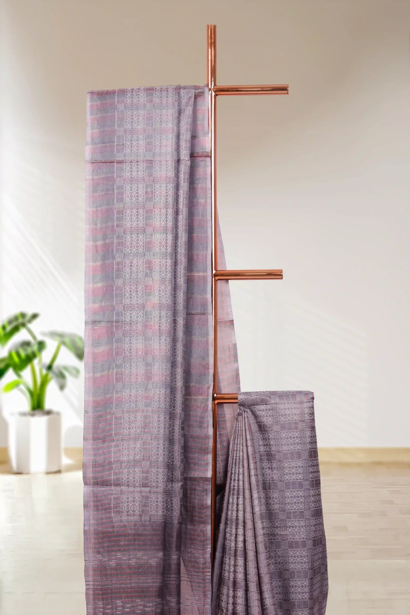 Dark Grey Tussar Silk Saree