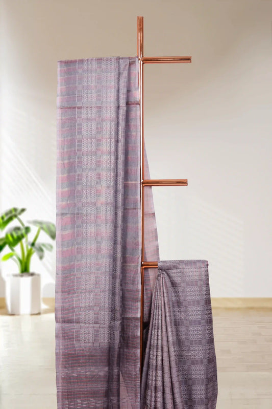 Dark Grey Tussar Silk Saree